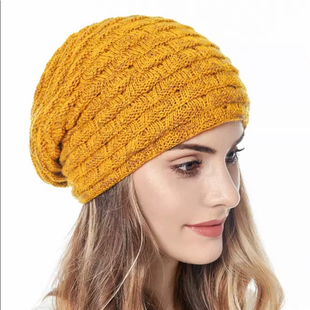 Warm Lined Knitted Beanie Yellow
